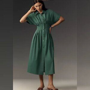 Anthropologie Tobie Shirtdress Green Button Down Midi Dress | Size Small | RARE